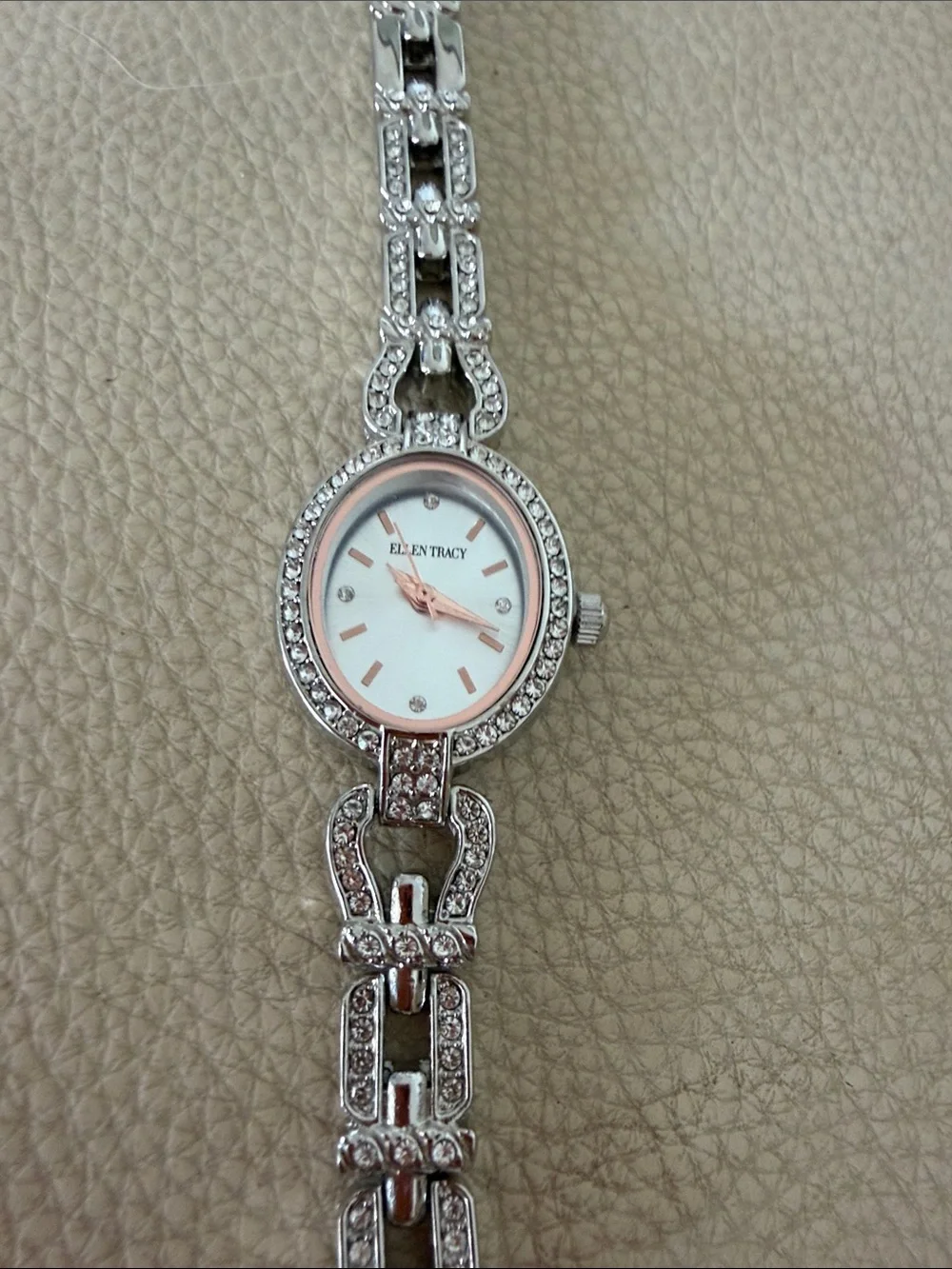 Ellen Tracy Silver-Tone Crystal Accent Women's Bracelet Watch